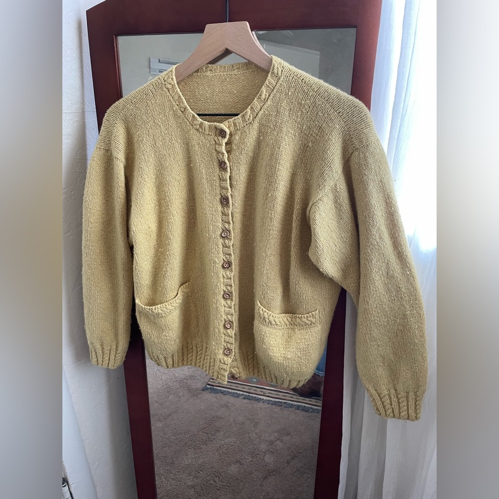Vintage Yellow Cardigan (Hand Knit)